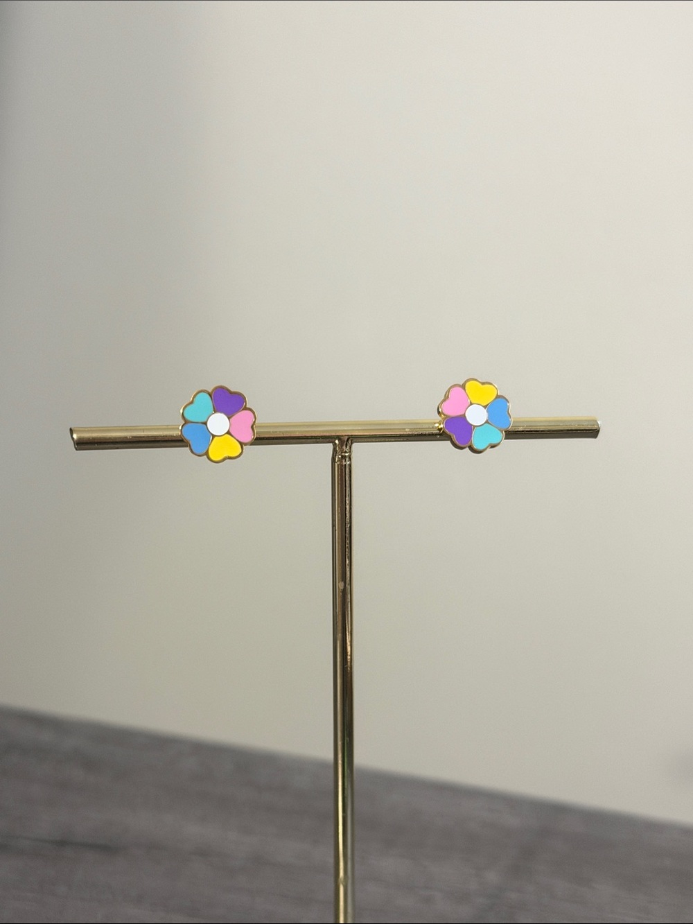 Gold Plated Stainless Steel Multi Color Heart Clover Stud Earrings